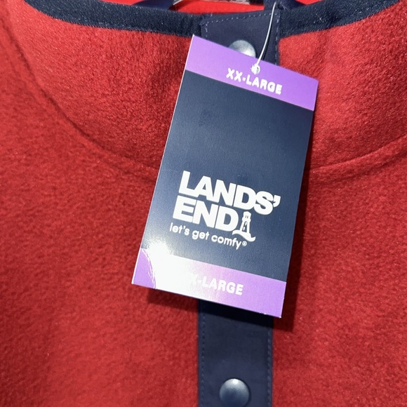 Lands' End Fleece Pullover Top Shirt Soft Stretch Burgundy Navy Men's XXL - Picture 5 of 11